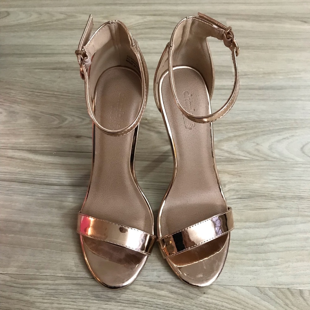 Rose gold two strap stiletto heels